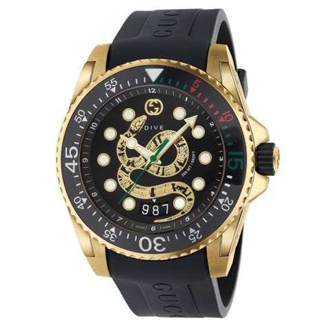 gucci ya136219|Dive Gold Tone Black Dial Rubber Strap Men's Watch YA136219.